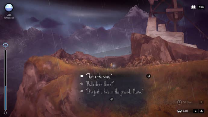 Moira in A Highland Song looks into the mouth of a mine pit and hears a terrible noise underground