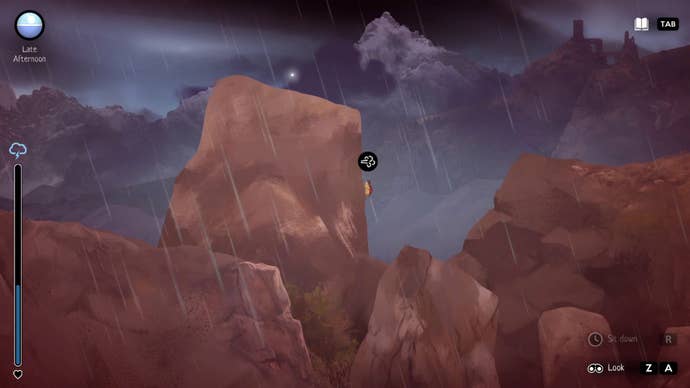 Moria climbing a rock face and getting tired in A Highland Song