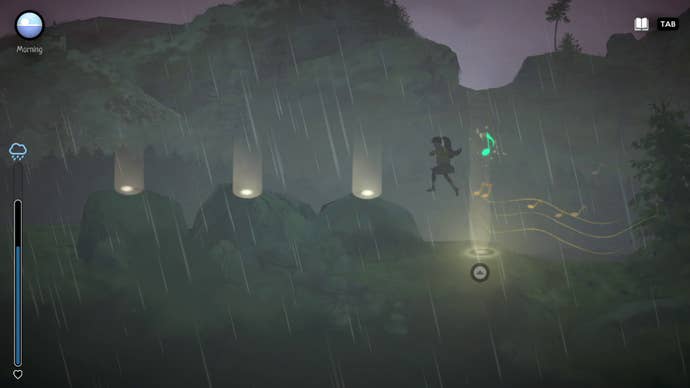 Moira running through the highlands in A Highland Song (it is raining)