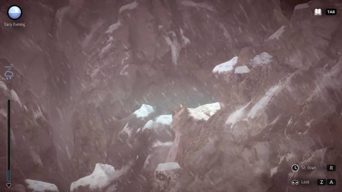 Moira standing on the slopes of a snowy mountain in A Highland Song