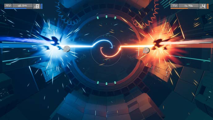 A blue and orange ship in Aaero 2.