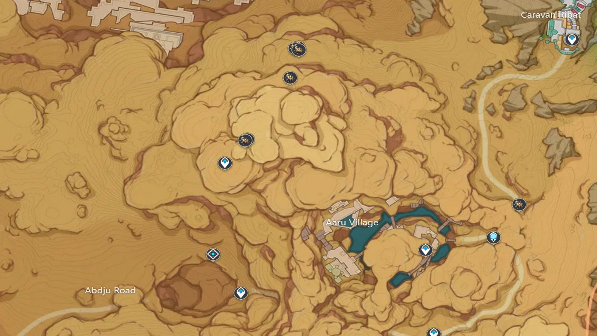 Genshin Impact Scarab locations: A map image showing Aaru Village scarab locations - 4