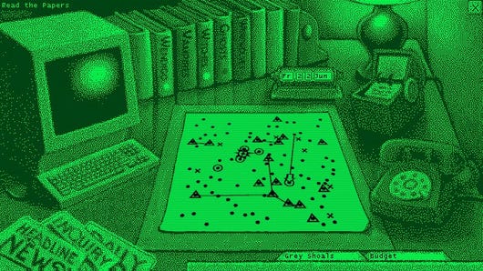 A grainy green image of an old PC and some monster tracking in Aberration Analyst.