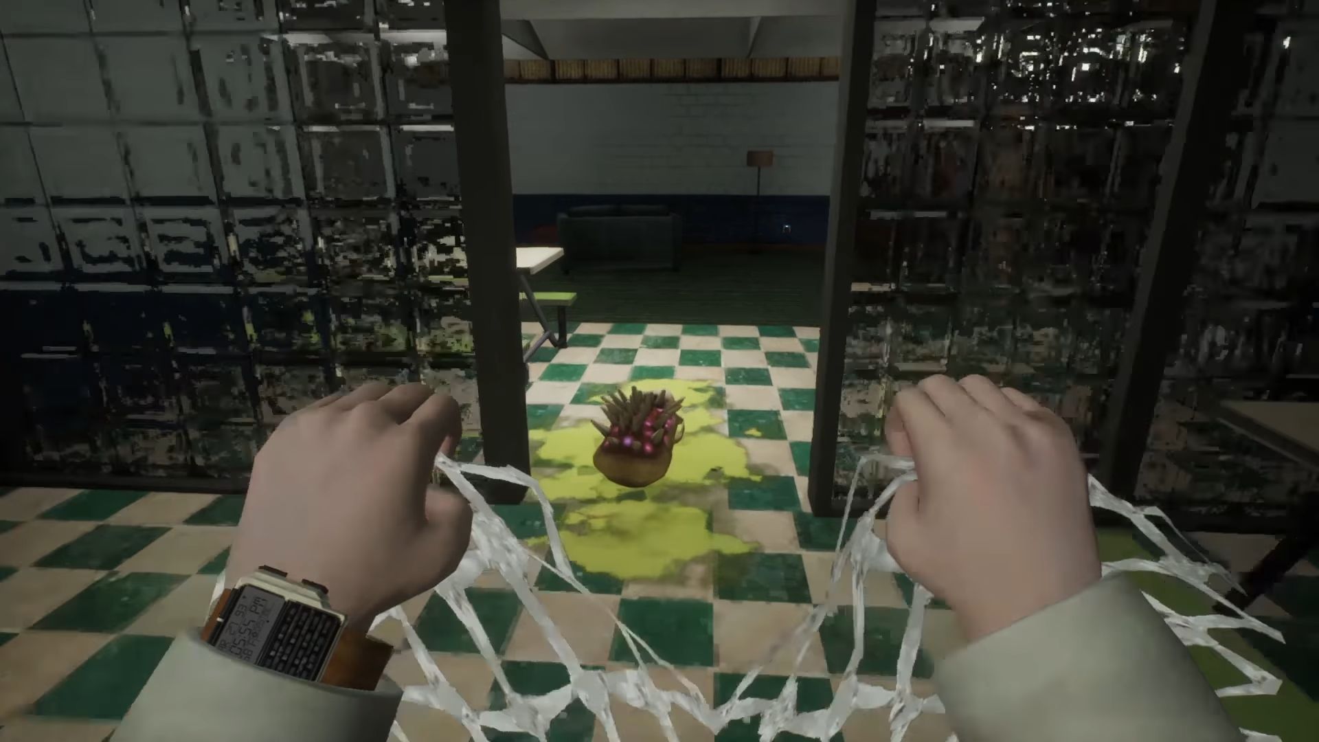 A scientist attempts to catch an alien creature with a net in Abiotic Factor. - 1