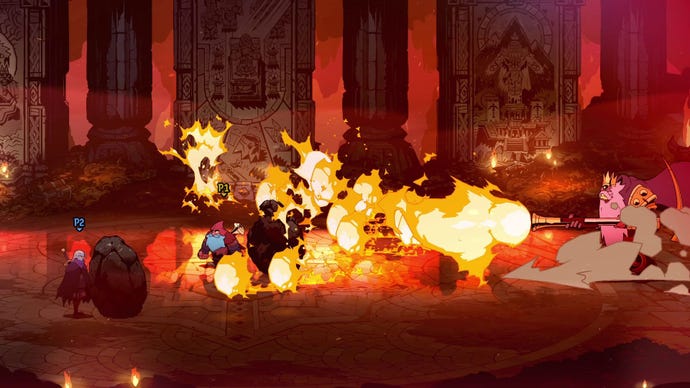 The Underking shoots a flamethrower astatine the 2 players, mounting his halls ablaze.