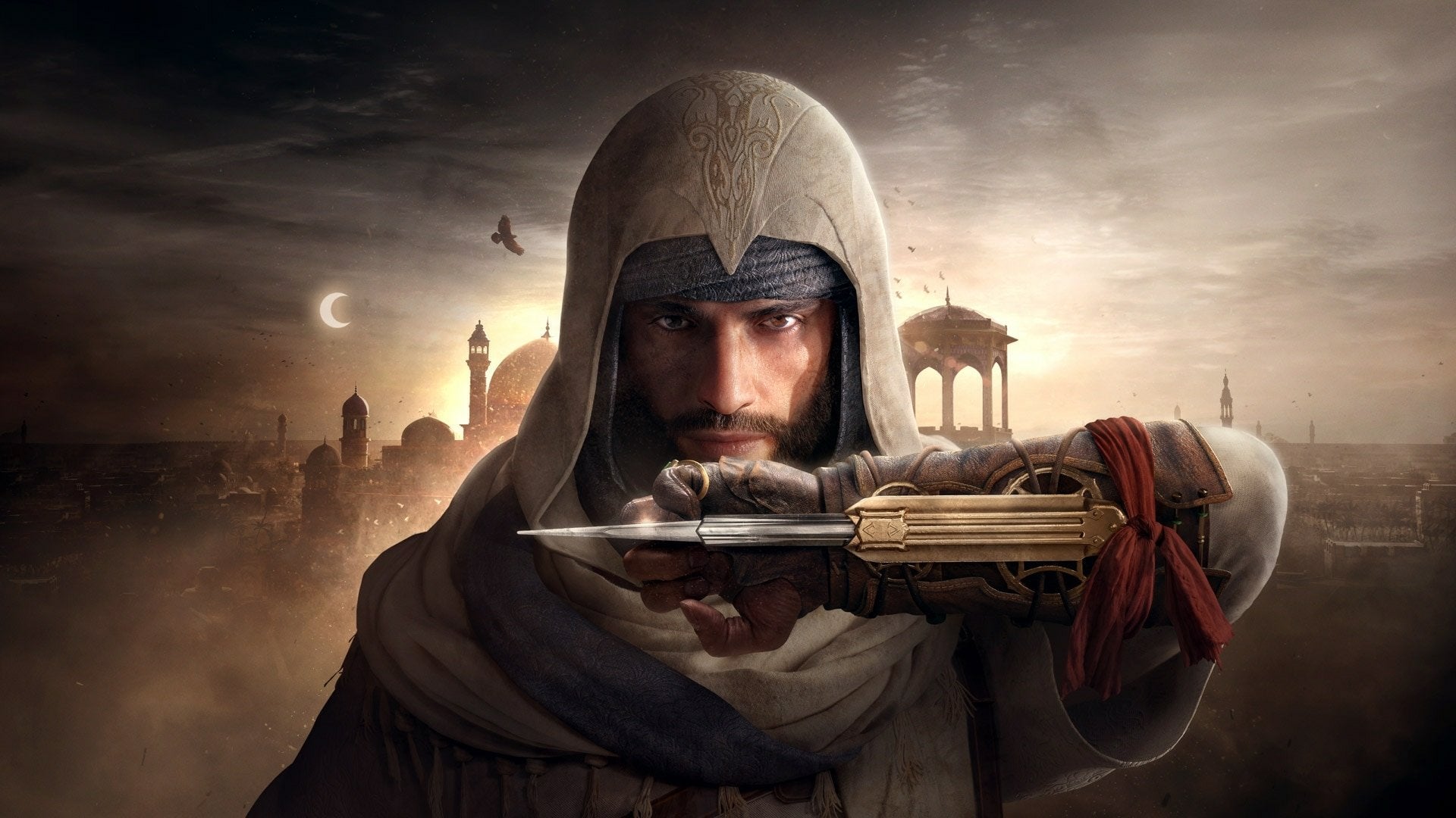 Basim, the protagonist of Assassin&rsquo;s Creed Mirage, displaying his hidden blade.