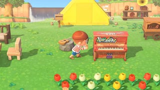 Pianino i inne elementy wystroju wyspy w materiale z Animal Crossing: New Horizons