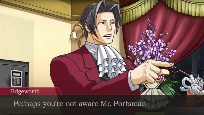 Miles Edgeworth in Ace Attorney Investigations Collection.