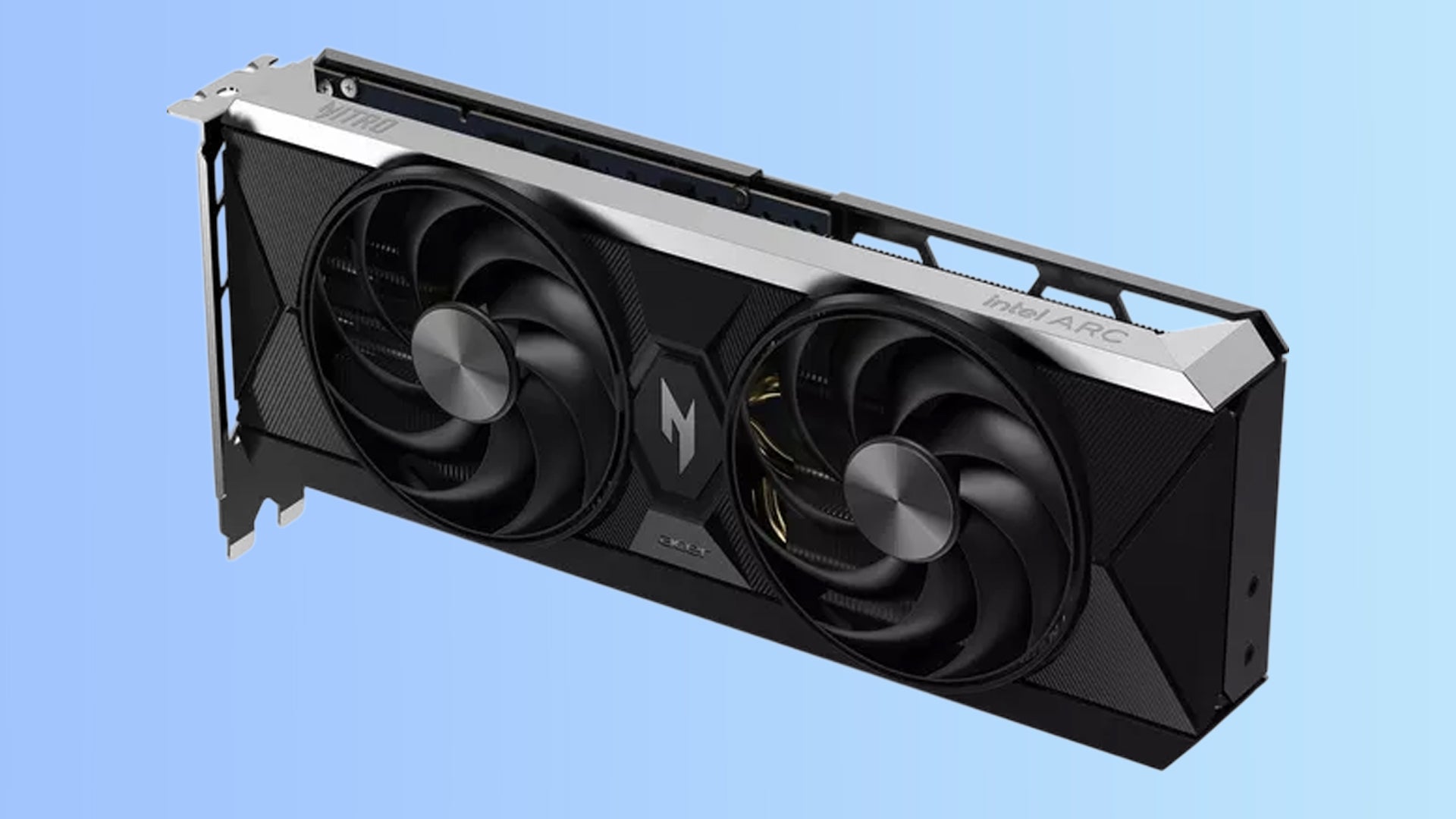 Acer Nitro OC Intel Arc B580 GPU on a gradient background