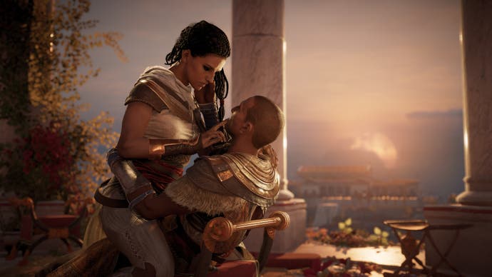 Aya and Bayek share an intimate moment in Assassin's Creed Origins