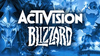 The Activision Blizzard logo against a backdrop of characters from the company's games