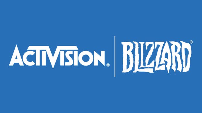 The Activision Blizzard logo on a blue background
