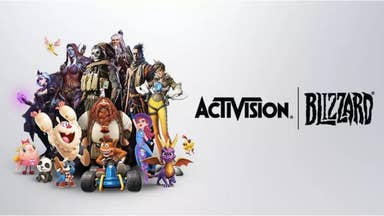 Activison Blizzard characters in a group with the company name to the side