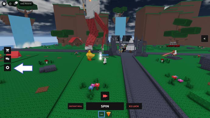 A screenshot from Admin RNG in Roblox showing the game's settings button.