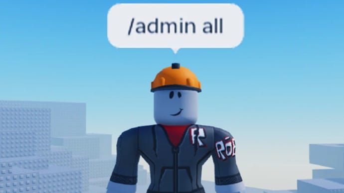 A character in the Roblox game Admin RNG using a command.