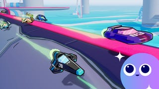 Several cars race across a futuristic race track in Aero GPX, with the Eurogamer Wishlisted logo in the bottom right corner of the image.