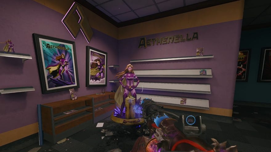 A model of the superhero Aetherella in Olly’s Comics on the Black Ops 6 Liberty Falls map.