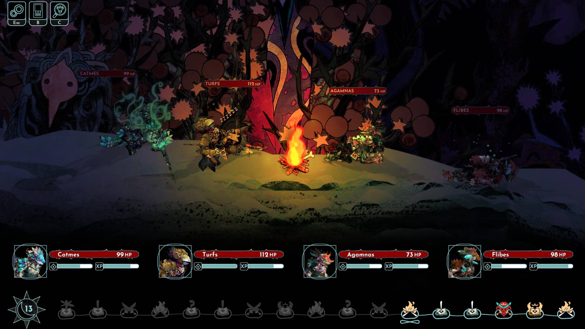 The party gathers around the campfire in Aeteris.