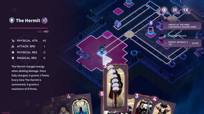 A card is being placed on a one-way lane battlefield grid in Affogato