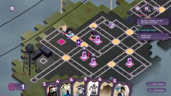 Small characters move around an urban-themed grid map in Affogato.