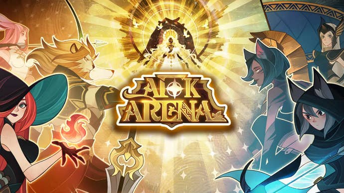 AFK Arena artwork showing the heroes Mirael, Brutus, Lyca, Estrilda and more.