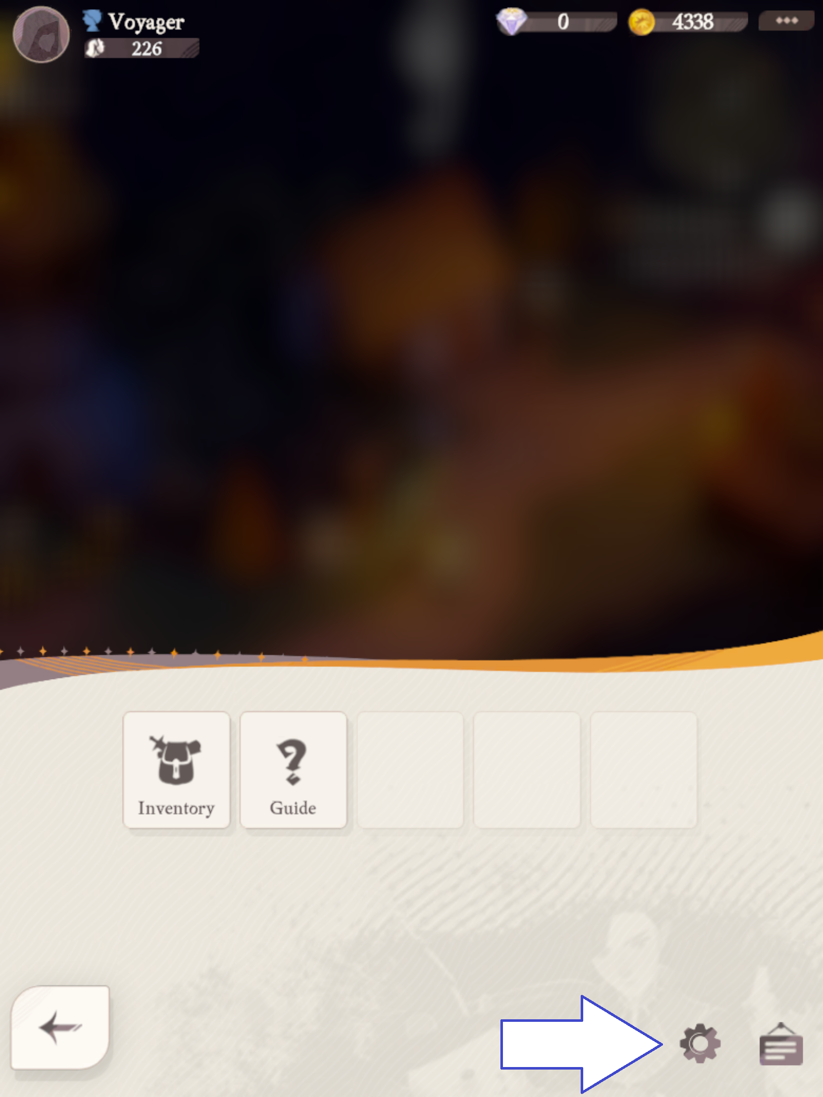 A screenshot from AFK Arena showing the game's settings button.