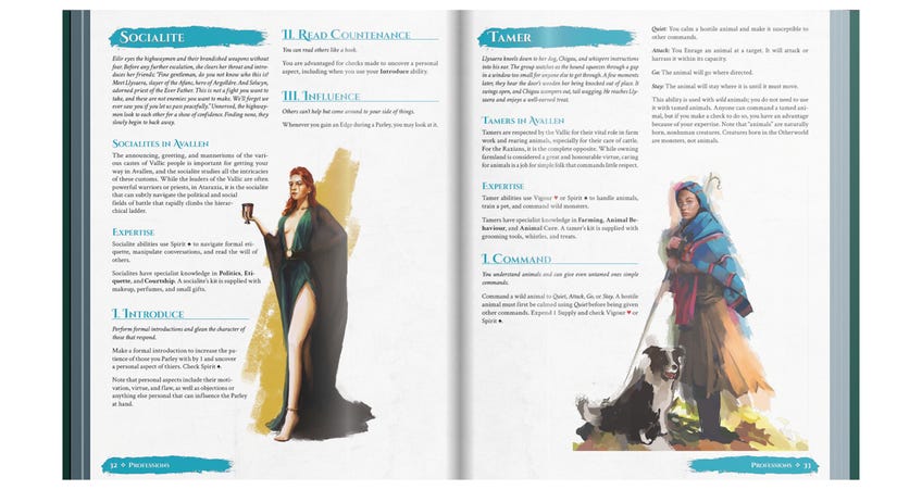 An image of pages for Against the Faerie Queene campaign book for Legends of Avallen RPG.