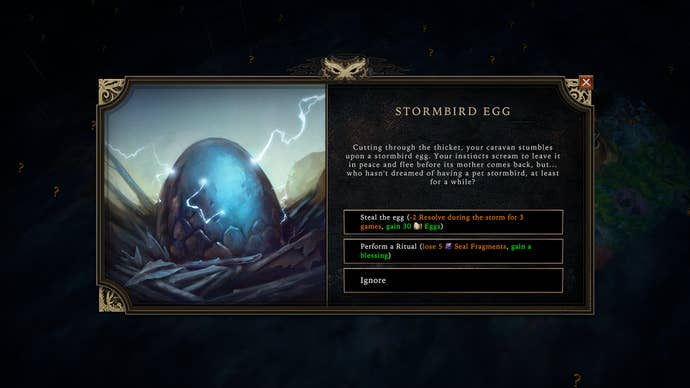 A world event about a Stormbird egg in Against The Storm. Steal the egg, says I.