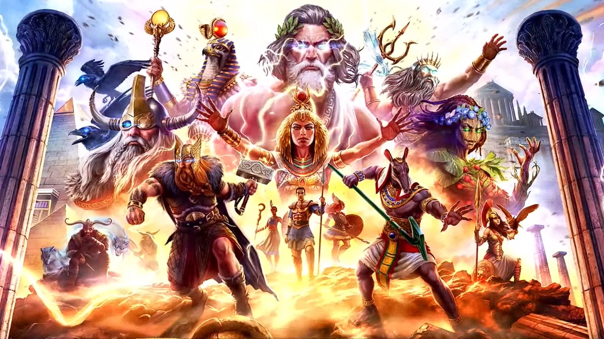 The cover artwork for Age of Mythology Retold, showing various gods and monsters - 1