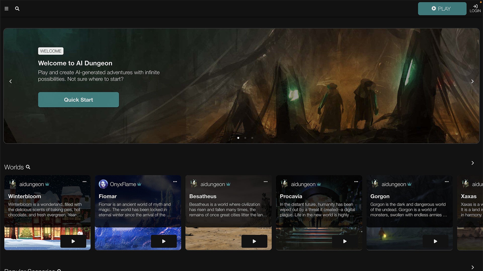 The home start screen of AI Dugeon - 4
