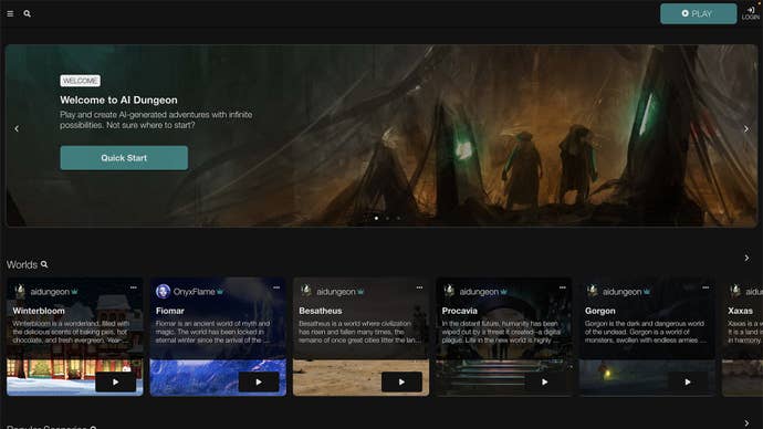 The home start screen of AI Dugeon