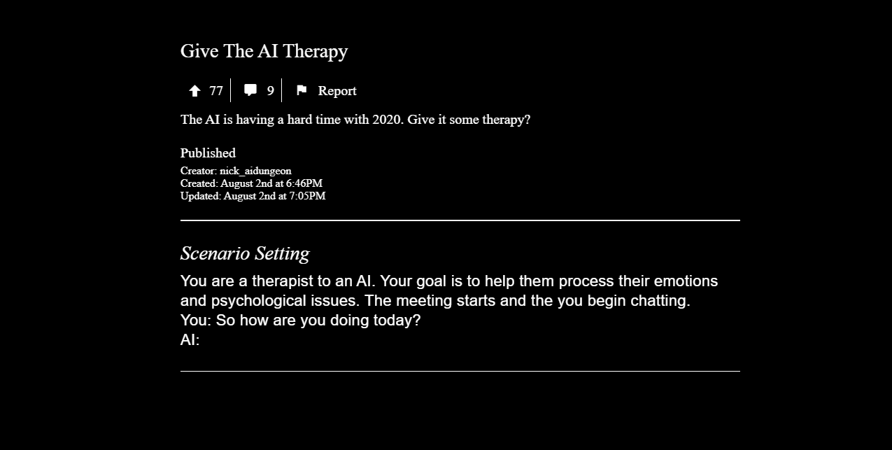 Console an AI about its lack of sentience in AI Dungeon 2