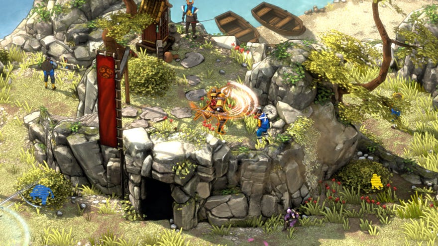 A samurai slashes his sword in Shadow Tactics: Aiko’s Choice