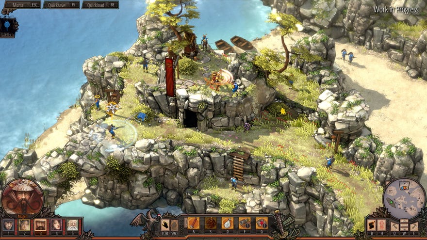 A forested shrine island scene in Shadow Tactics: Aiko’s Choice