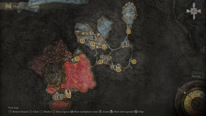 The location of the Ainsel River map fragment in Elden Ring