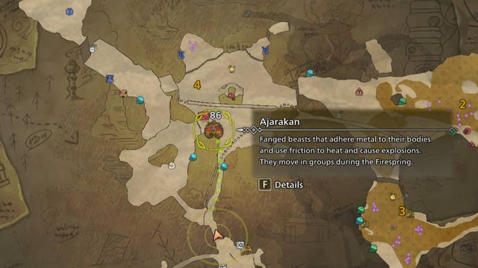 A map showing the location of the Ajarakan in Monster Hunter Wilds.