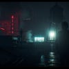 Alan Wake 2 concept art showing Alan on a rooftop in a damp city at night.