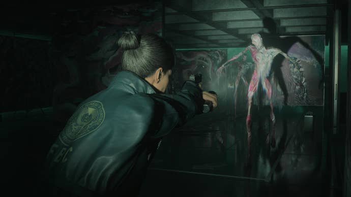 Agent Estevez fights a Francis Bacon lookin' monster in Alan Wake 2 The Lake House.