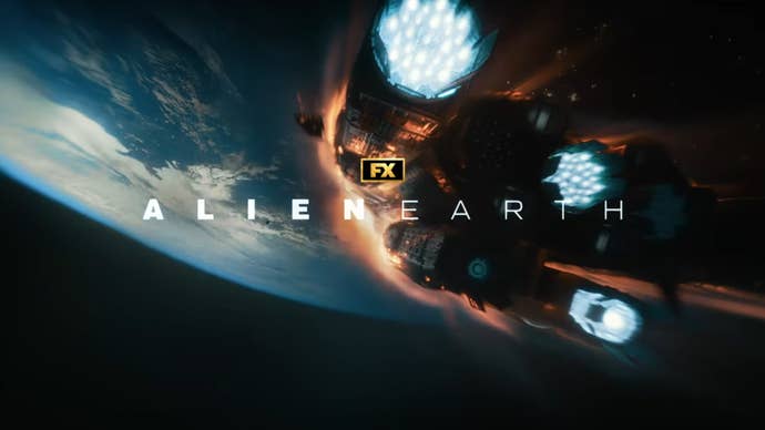 A spaceship is crashing towards earth with the title for Alien Earth appearing in front of it.