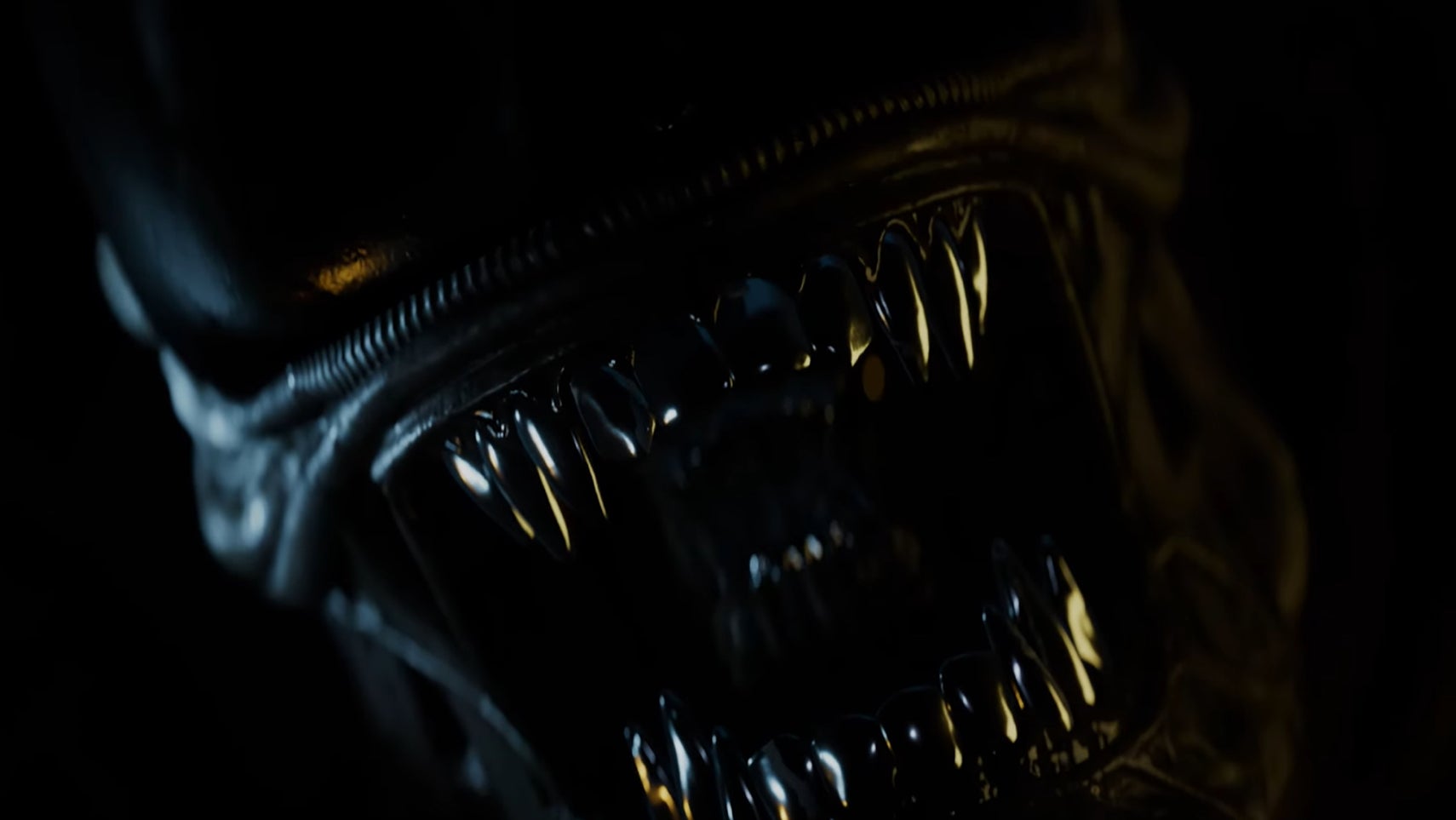 Alien Isolation 2 trailer image showing a close-up of the Xenomorph's slathering jaws.
