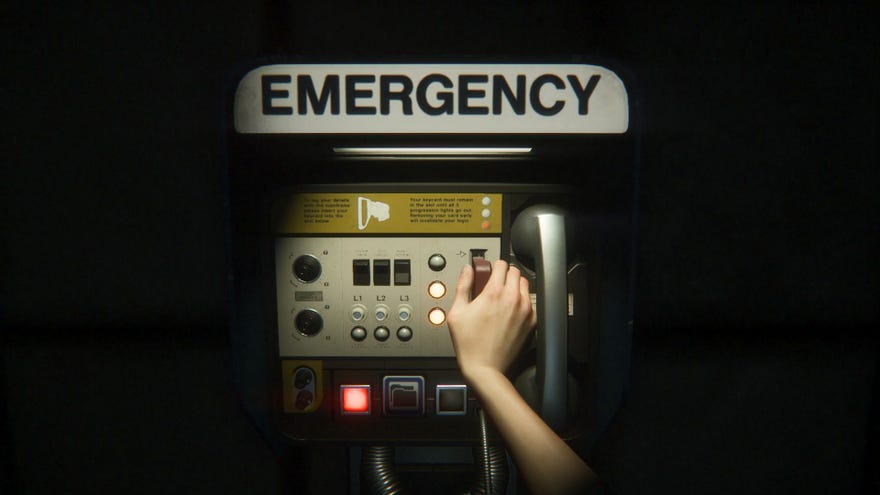 Ripley’s places a keycard into a machine marked “Emergency” to save the game.