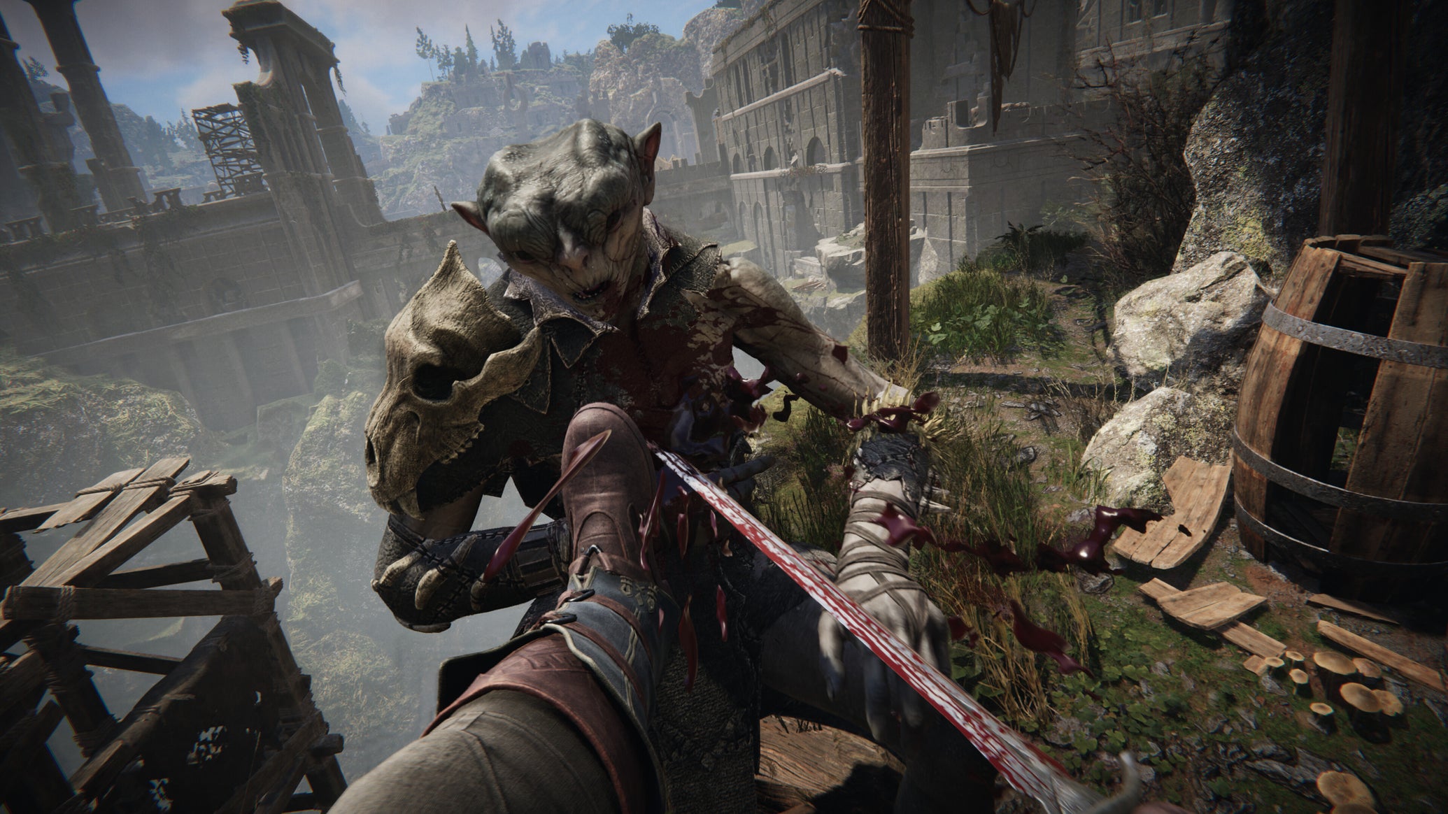 Booting a goblin off a cliff in Alkahest. - 1