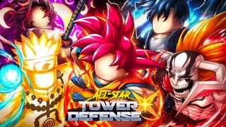 Artwork for the Roblox game All Star Tower Defense X, showing some of the anime-inspired Units players can collect.