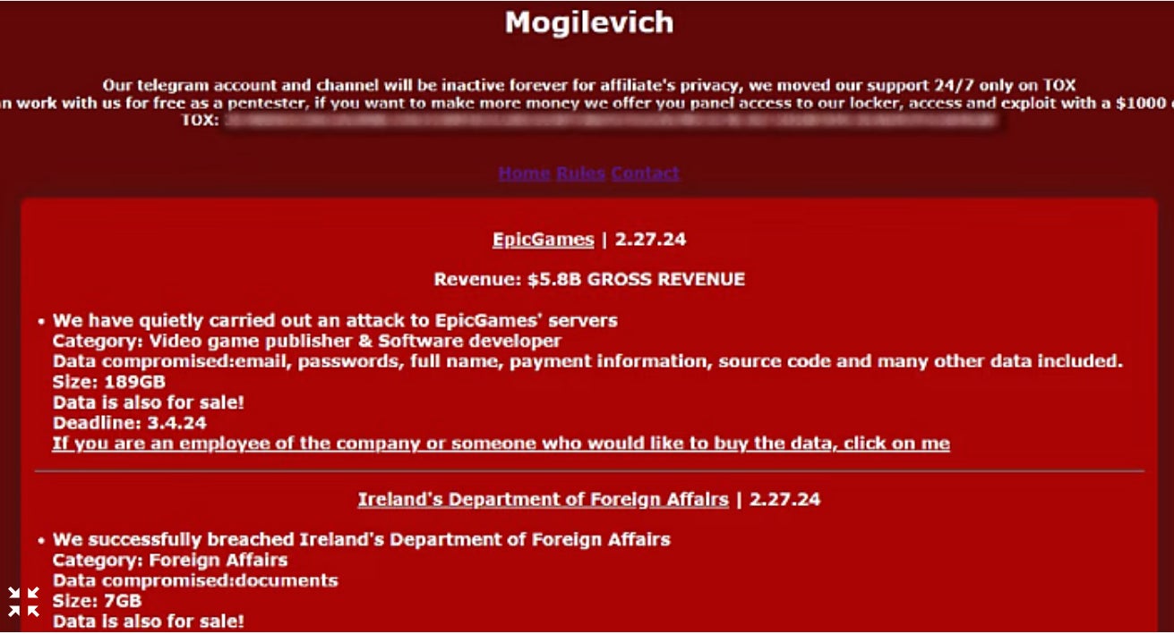 A screencap of a message purporting to be from hackers of Epic Games - 3