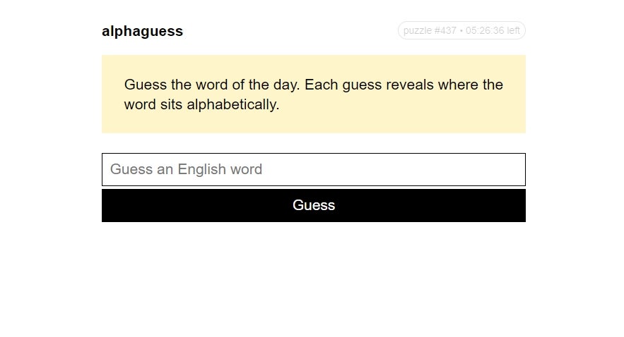 Guess a daily word with only clues as to its position in the alphabet to guide you
