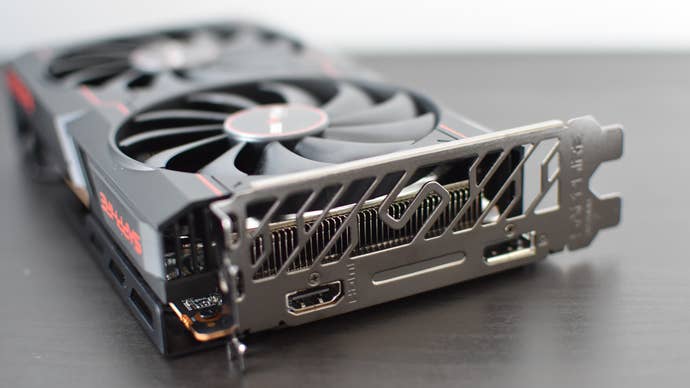 The display outputs on an AMD Radeon RX 6500 XT graphics card