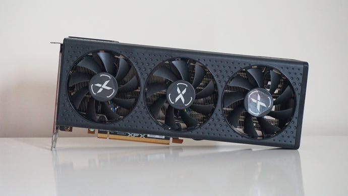 A face-on photo of the AMD Radeon RX 6600 XT graphics card