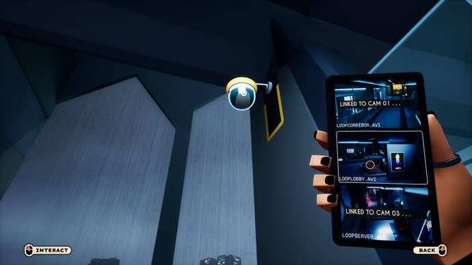 Angela hacking a security camera in American Arcadia