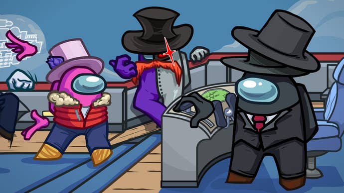 Some suspicious looking fellows with top hats hanging out in Among Us' upcoming Airship map.