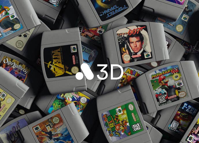 Assorted N64 carts, with the Analogue 3D icon over them.